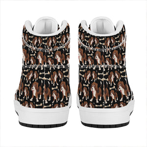 Cute Cartoon Beagle Pattern Print High Top Leather Sneakers