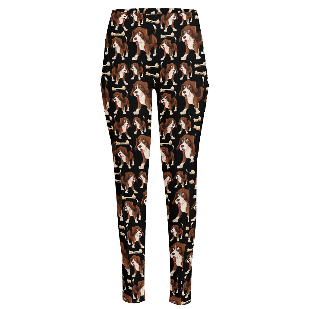 Cute Cartoon Beagle Pattern Print High-Waisted Pocket Leggings