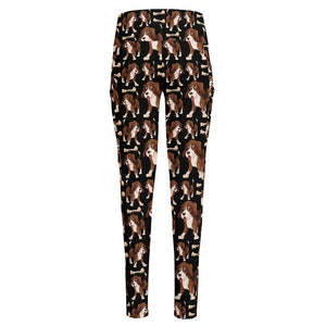 Cute Cartoon Beagle Pattern Print High-Waisted Pocket Leggings