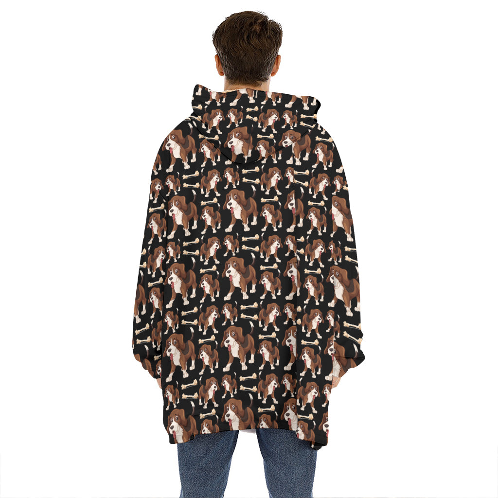 Cute Cartoon Beagle Pattern Print Hoodie Blanket