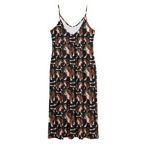 Cute Cartoon Beagle Pattern Print Jersey Midi Cami Dress