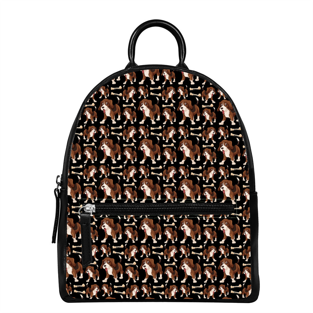 Cute Cartoon Beagle Pattern Print Leather Backpack