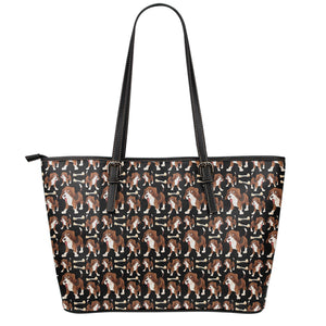 Cute Cartoon Beagle Pattern Print Leather Tote Bag