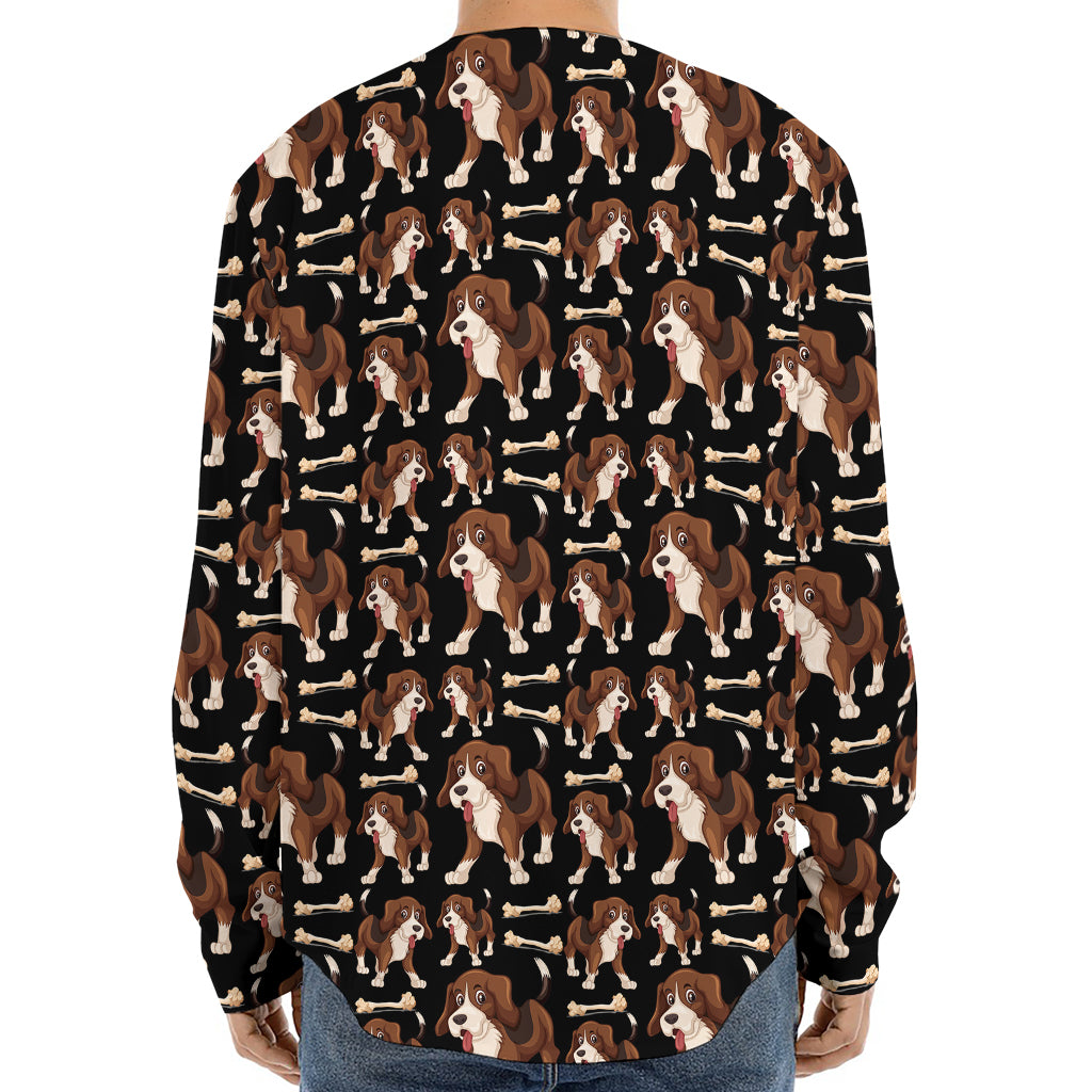 Cute Cartoon Beagle Pattern Print Long Sleeve Baseball Jersey