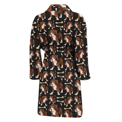Cute Cartoon Beagle Pattern Print Men's Bathrobe