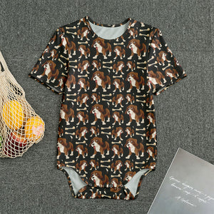 Cute Cartoon Beagle Pattern Print Men's Bodysuit