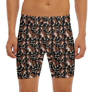 Cute Cartoon Beagle Pattern Print Men's Long Boxer Briefs