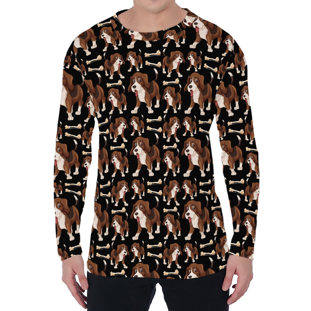 Cute Cartoon Beagle Pattern Print Men's Long Sleeve T-Shirt