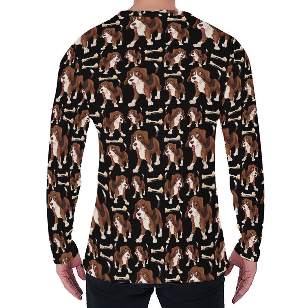 Cute Cartoon Beagle Pattern Print Men's Long Sleeve T-Shirt