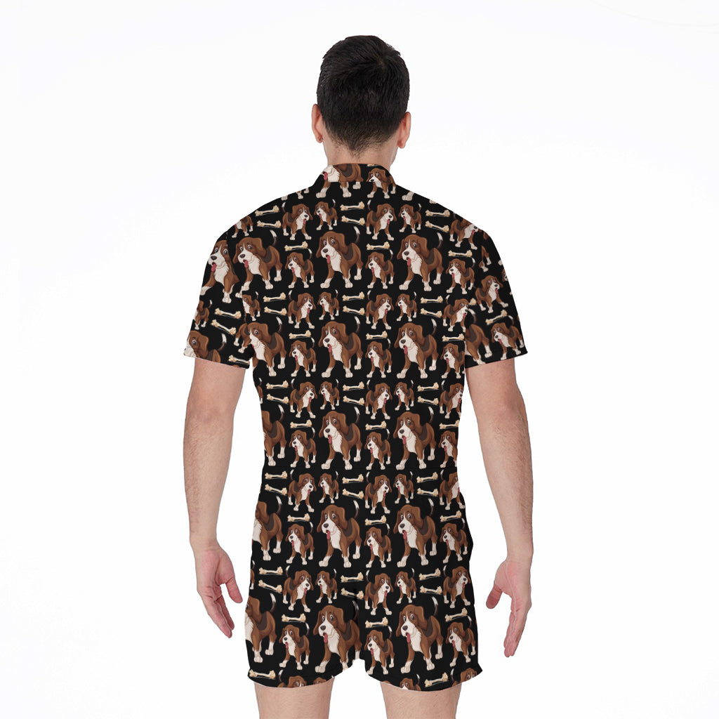 Cute Cartoon Beagle Pattern Print Men's Rompers