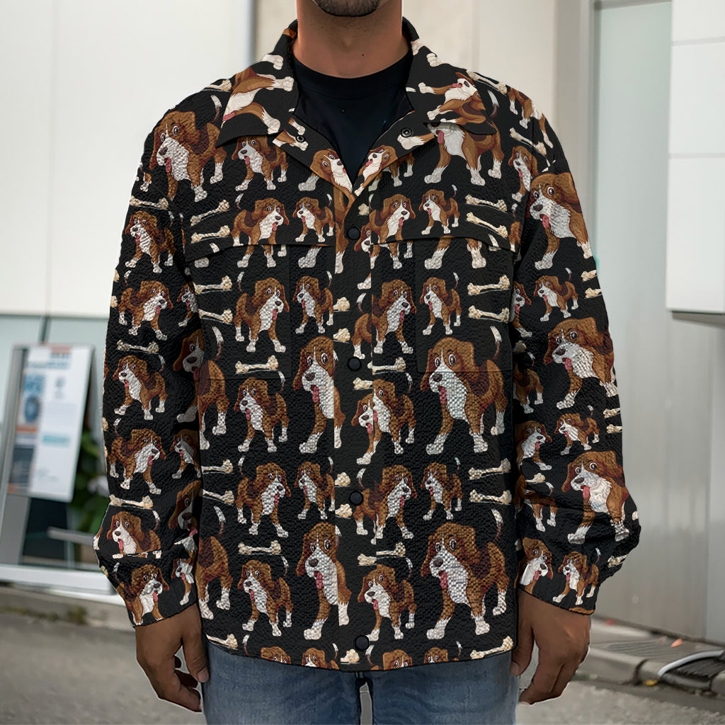 Cute Cartoon Beagle Pattern Print Men's Shirt Jacket