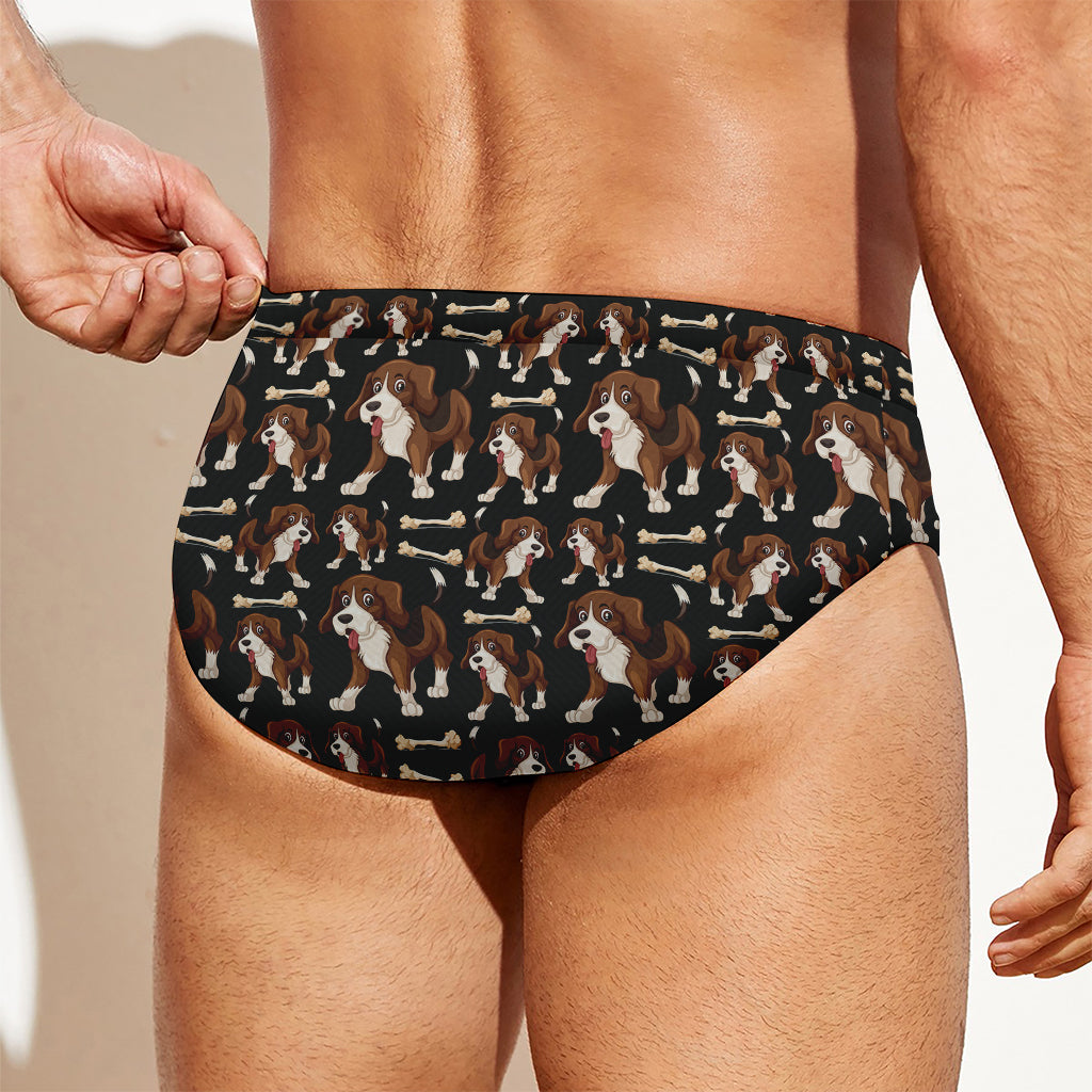 Cute Cartoon Beagle Pattern Print Men's Swim Briefs