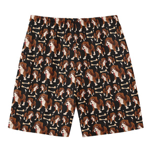 Cute Cartoon Beagle Pattern Print Men's Swim Trunks