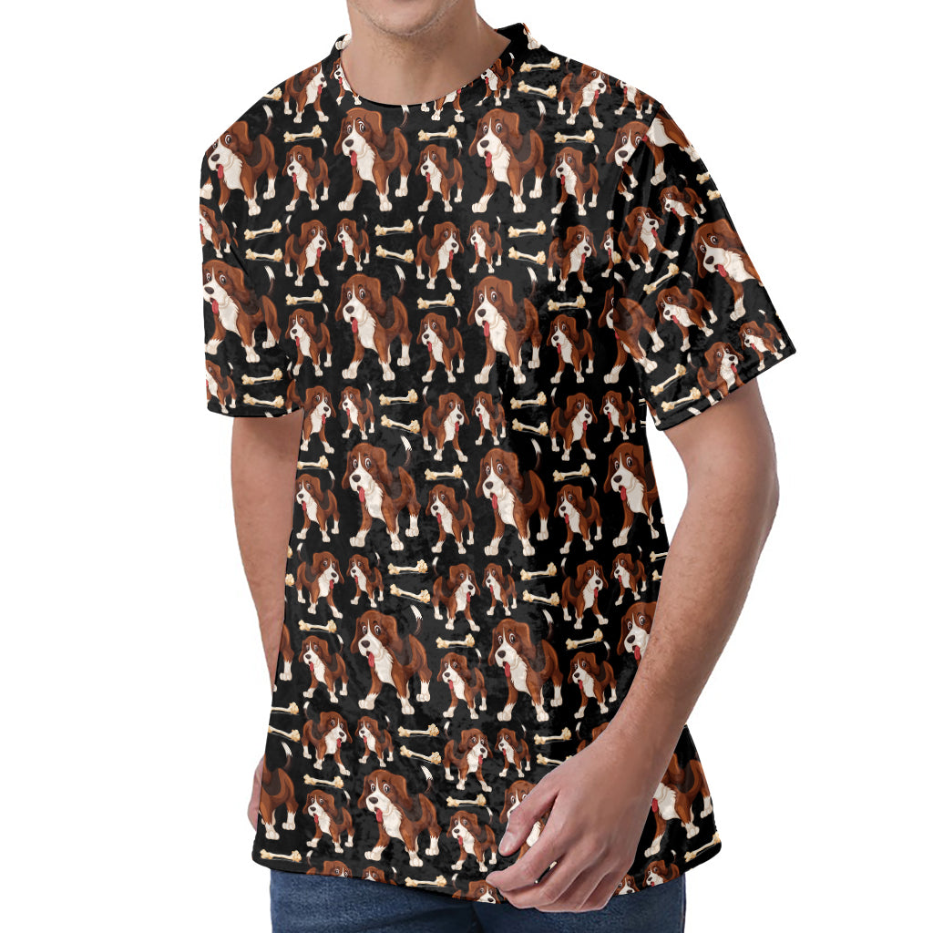 Cute Cartoon Beagle Pattern Print Men's Velvet T-Shirt