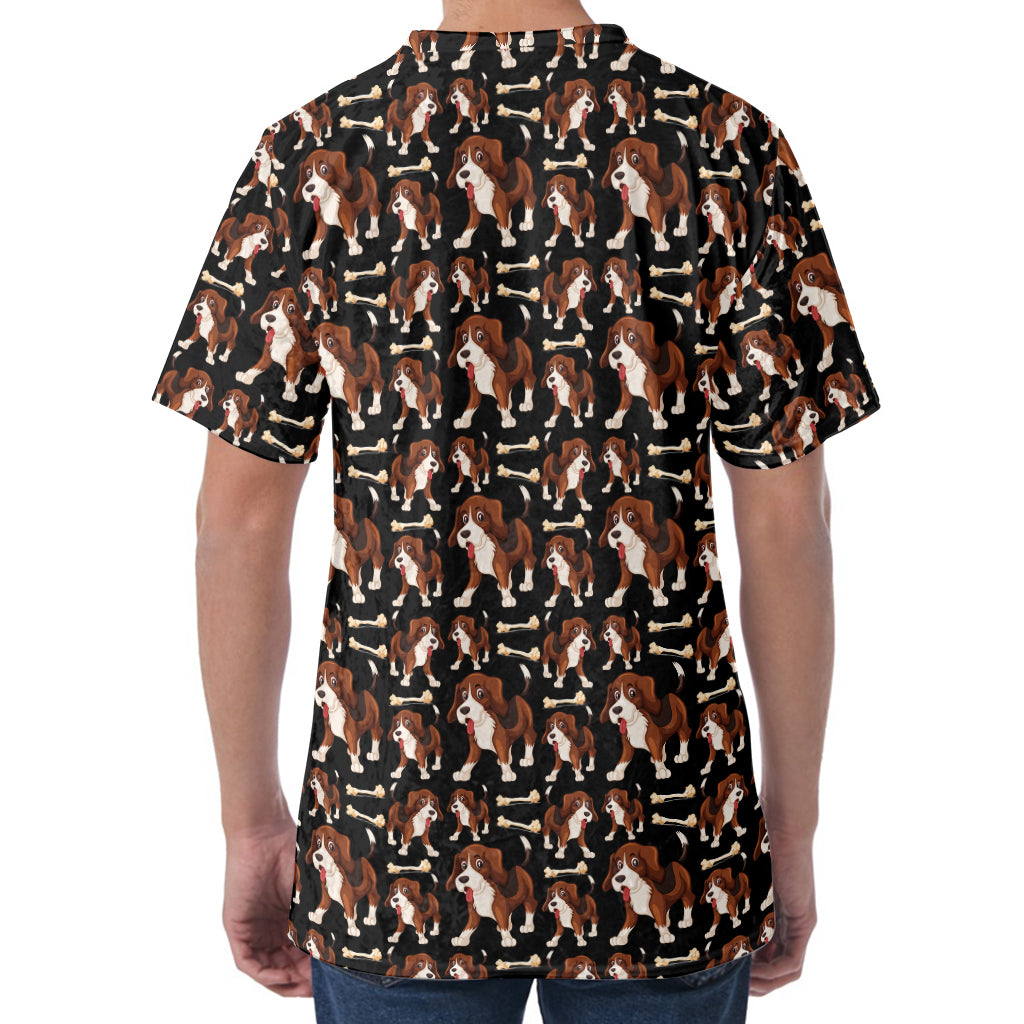 Cute Cartoon Beagle Pattern Print Men's Velvet T-Shirt