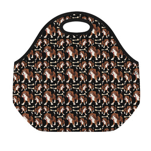 Cute Cartoon Beagle Pattern Print Neoprene Lunch Bag