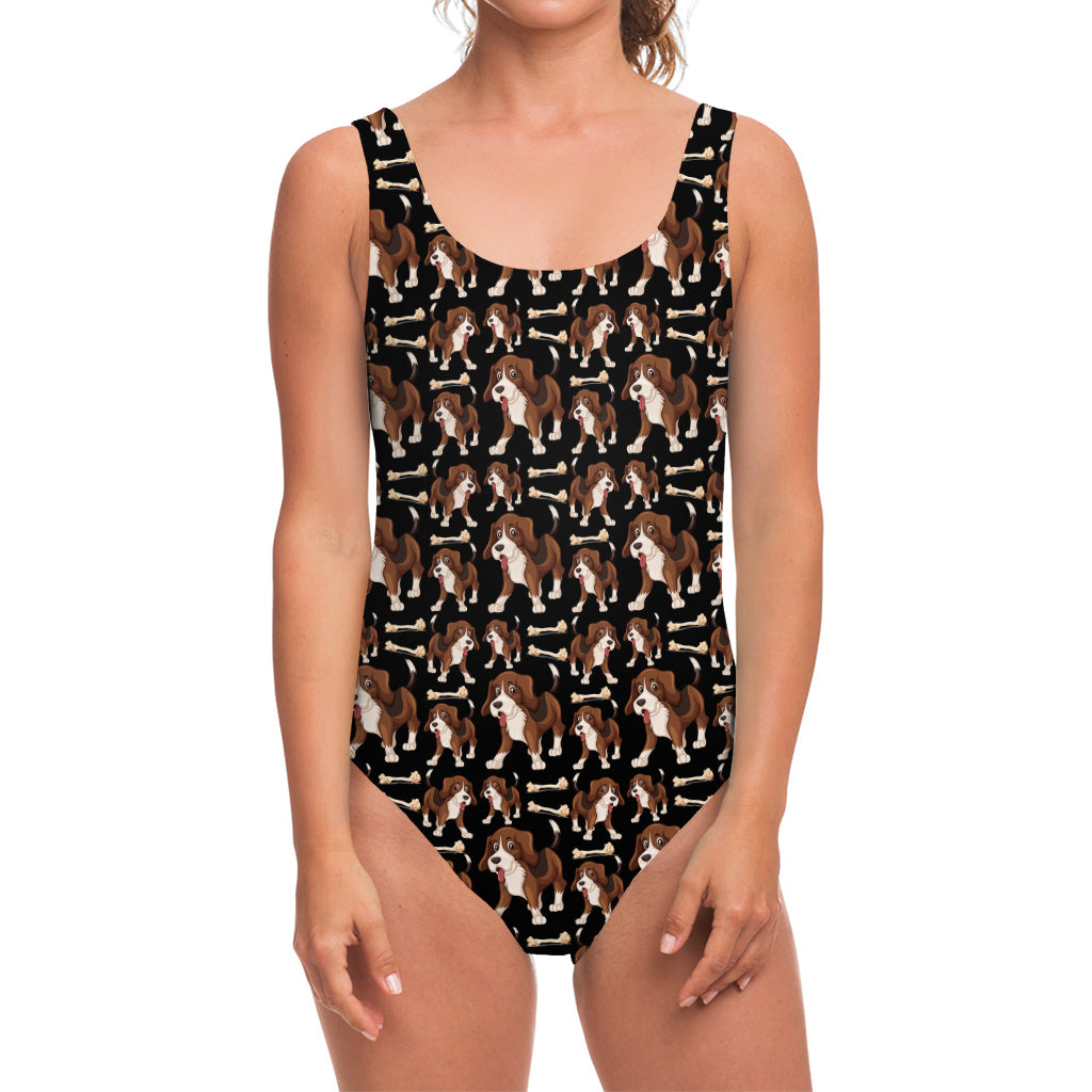 Cute Cartoon Beagle Pattern Print One Piece Swimsuit