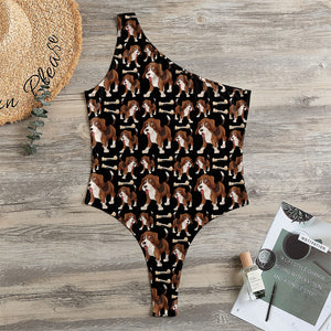 Cute Cartoon Beagle Pattern Print One Shoulder Bodysuit