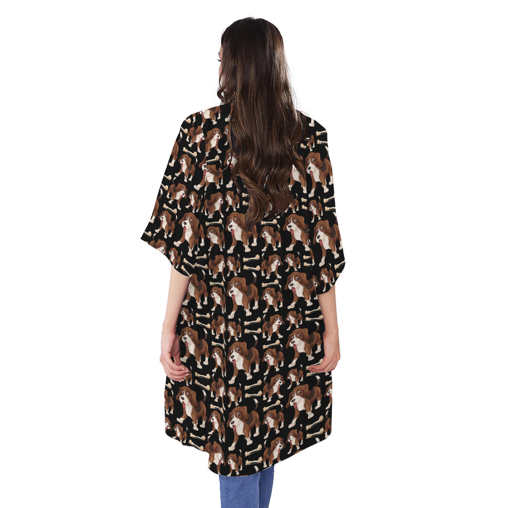 Cute Cartoon Beagle Pattern Print Open Front Beach Cover Up