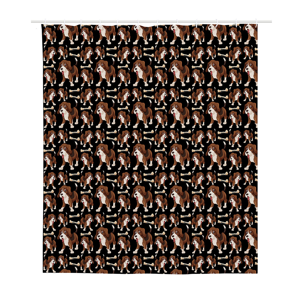 Cute Cartoon Beagle Pattern Print Polyester Shower Curtain