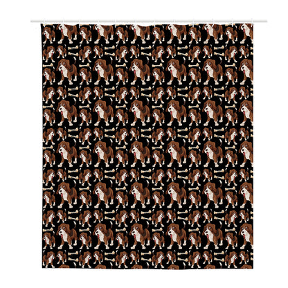 Cute Cartoon Beagle Pattern Print Polyester Shower Curtain