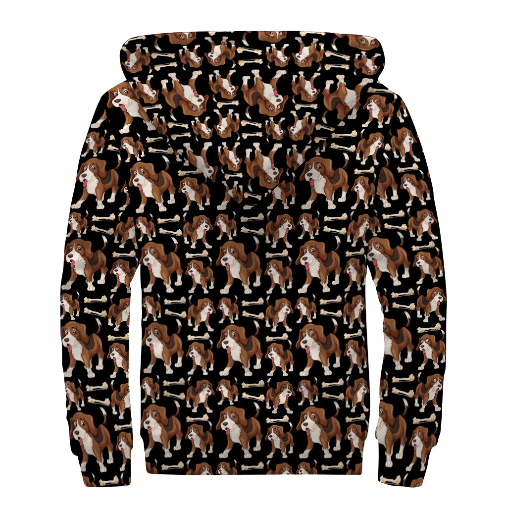 Cute Cartoon Beagle Pattern Print Sherpa Lined Zip Up Hoodie