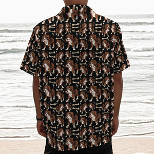 Cute Cartoon Beagle Pattern Print Textured Short Sleeve Shirt