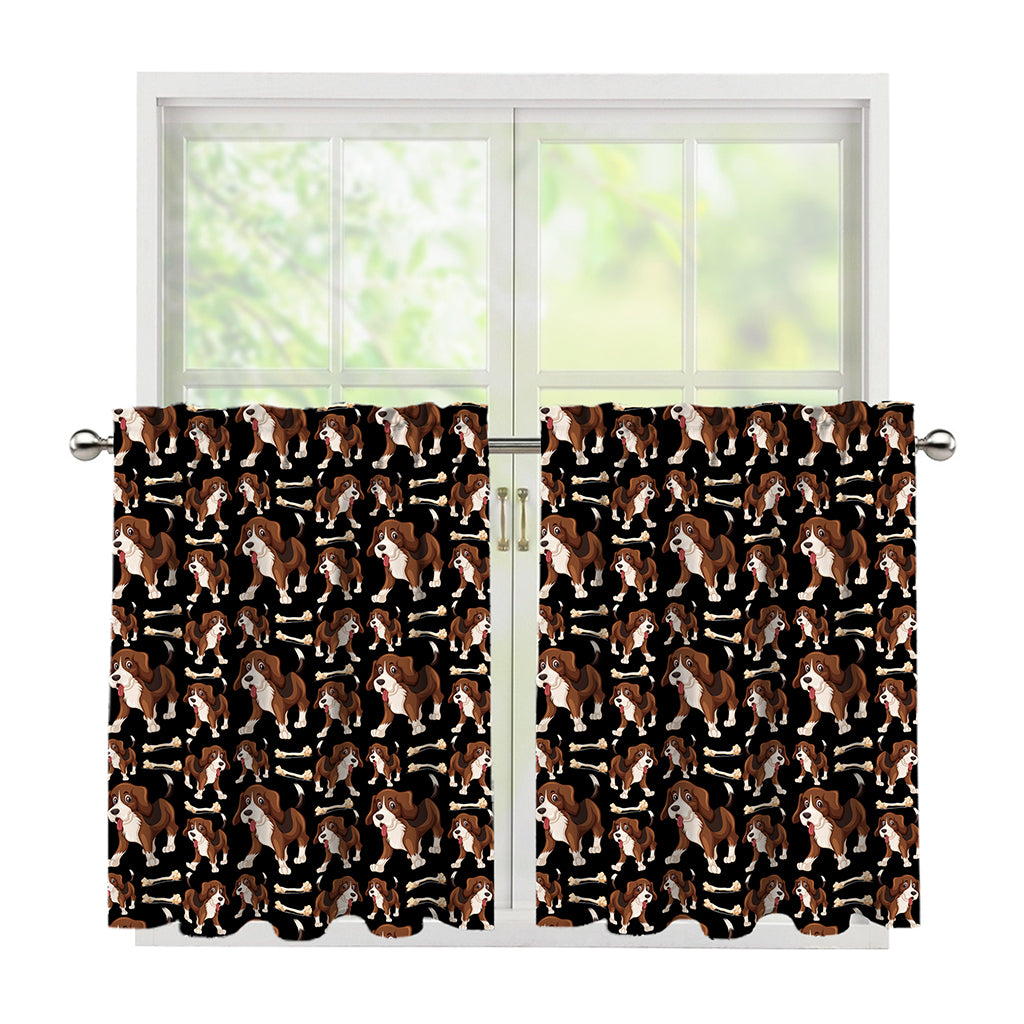 Cute Cartoon Beagle Pattern Print Tier Curtains