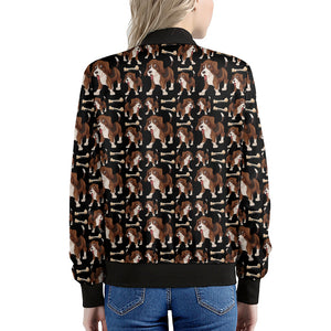 Cute Cartoon Beagle Pattern Print Women's Bomber Jacket