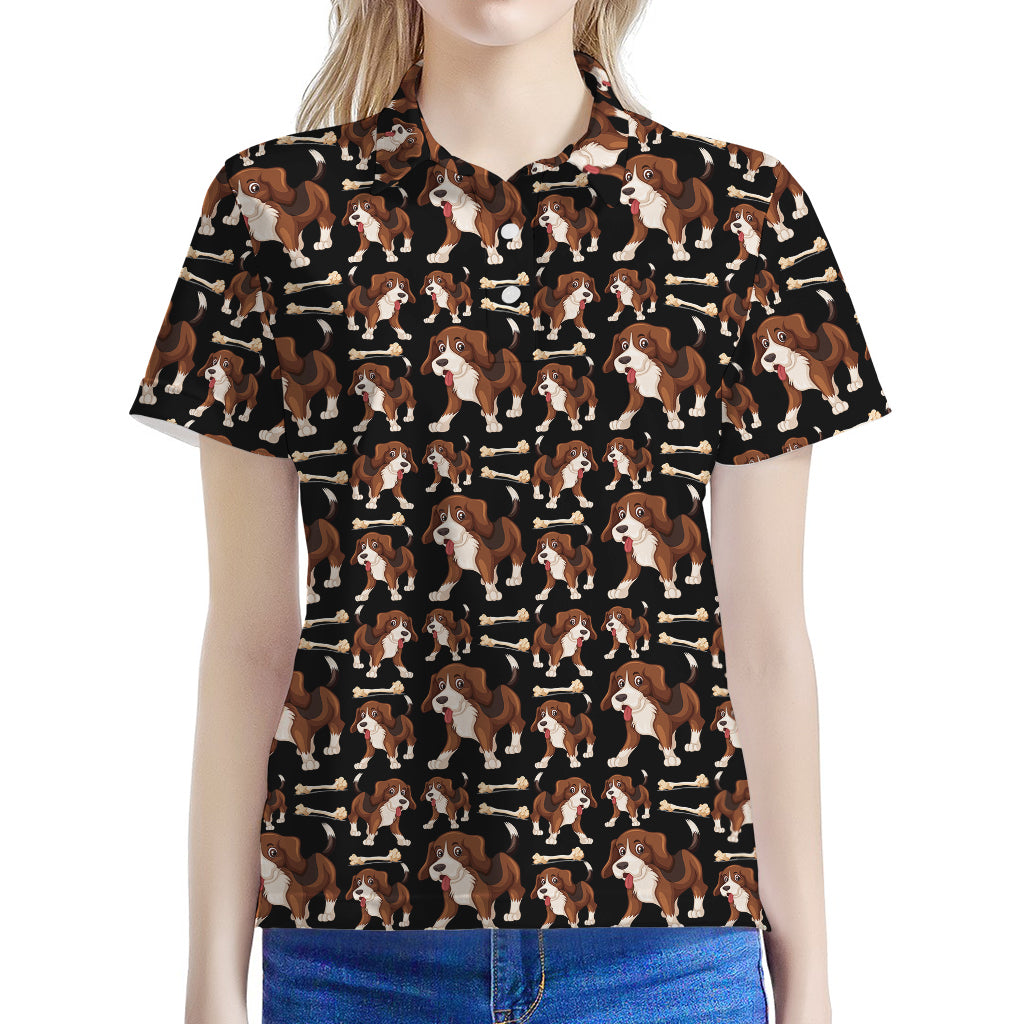 Cute Cartoon Beagle Pattern Print Women's Polo Shirt