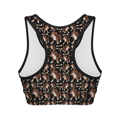 Cute Cartoon Beagle Pattern Print Women's Sports Bra