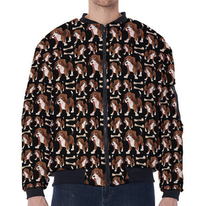 Cute Cartoon Beagle Pattern Print Zip Sleeve Bomber Jacket