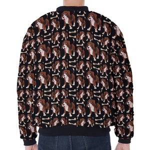 Cute Cartoon Beagle Pattern Print Zip Sleeve Bomber Jacket