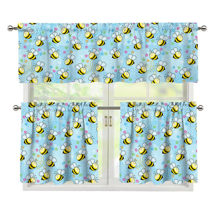 Cute Cartoon Bee Pattern Print 3 Piece Kitchen Curtains