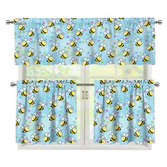 Cute Cartoon Bee Pattern Print 3 Piece Kitchen Curtains