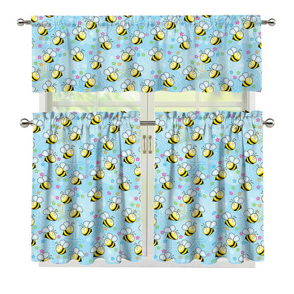 Cute Cartoon Bee Pattern Print 3 Piece Kitchen Curtains