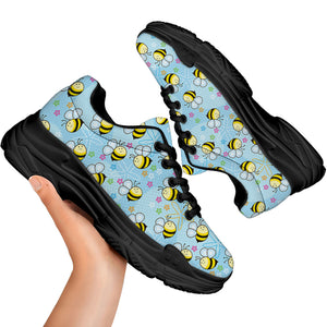 Cute Cartoon Bee Pattern Print Black Chunky Shoes