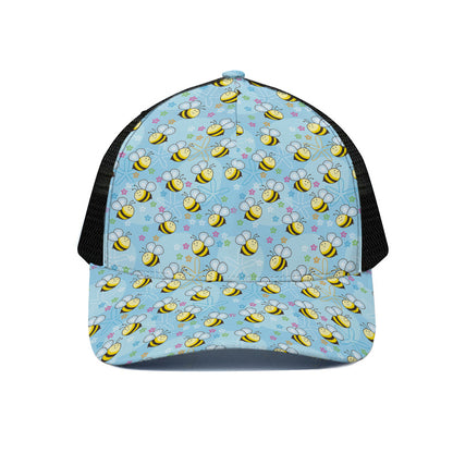 Cute Cartoon Bee Pattern Print Black Mesh Trucker Cap