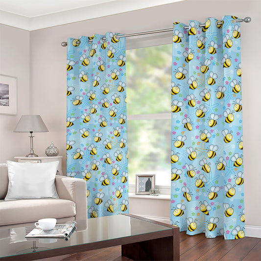 Cute Cartoon Bee Pattern Print Blackout Grommet Curtains