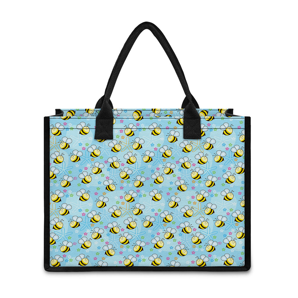 Cute Cartoon Bee Pattern Print Canvas Tote Bag