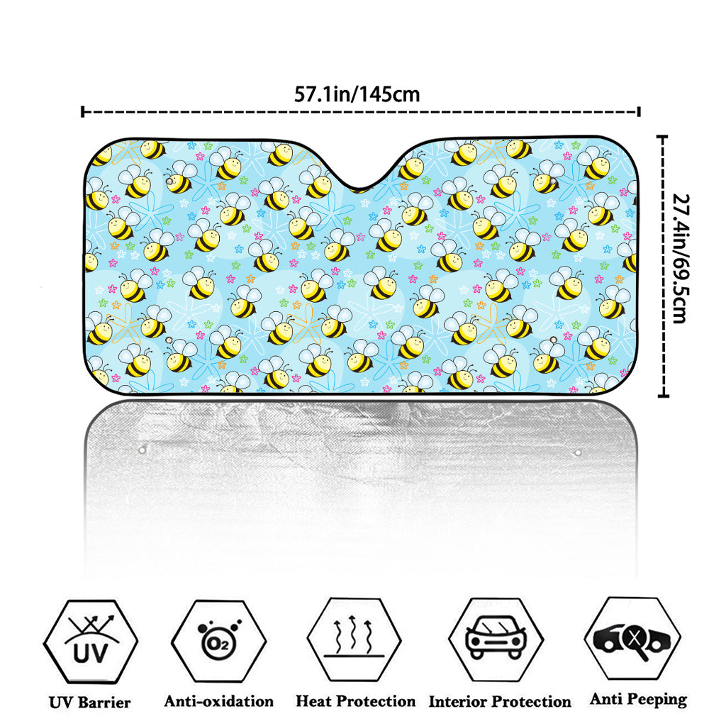 Cute Cartoon Bee Pattern Print Car Windshield Sun Shade