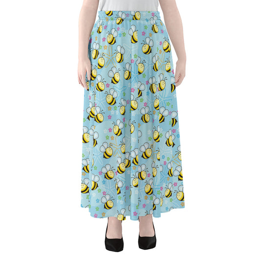 Cute Cartoon Bee Pattern Print Chiffon Maxi Skirt