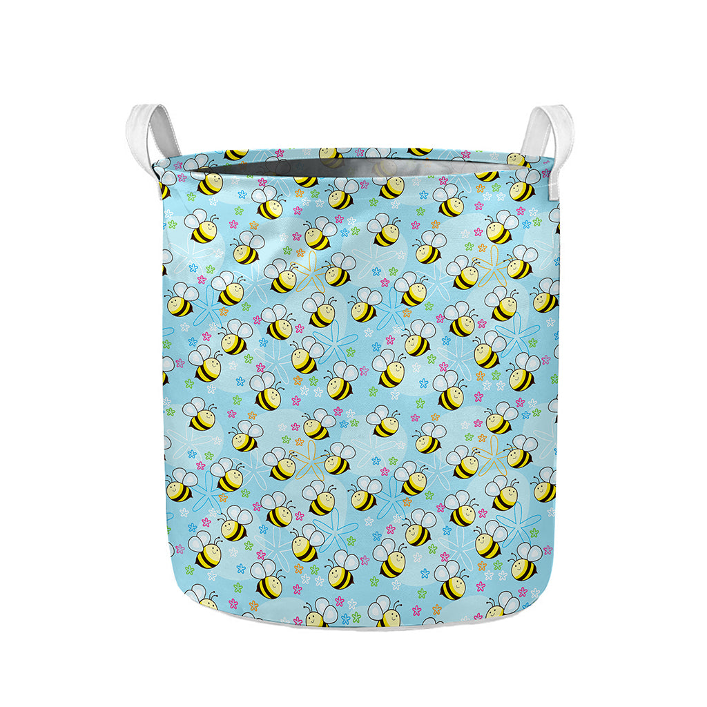 Cute Cartoon Bee Pattern Print Collapsible Laundry Basket