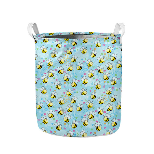 Cute Cartoon Bee Pattern Print Collapsible Laundry Basket