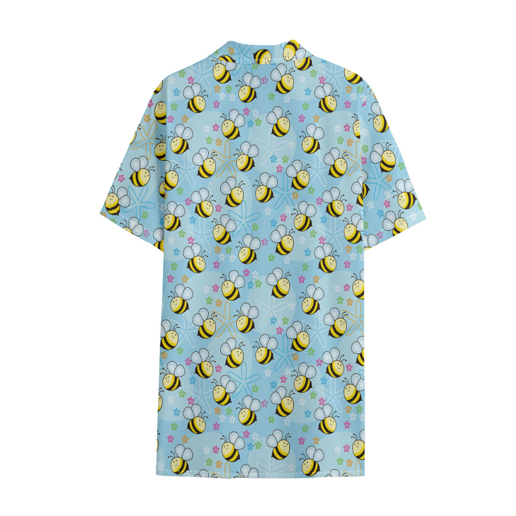 Cute Cartoon Bee Pattern Print Cotton Hawaiian Shirt