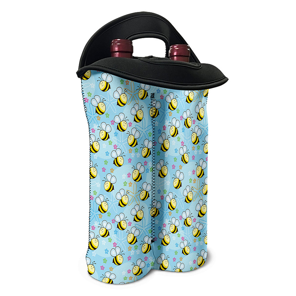 Cute Cartoon Bee Pattern Print Double Neoprene Wine Tote
