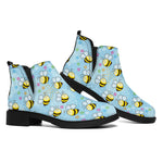 Cute Cartoon Bee Pattern Print Flat Ankle Boots