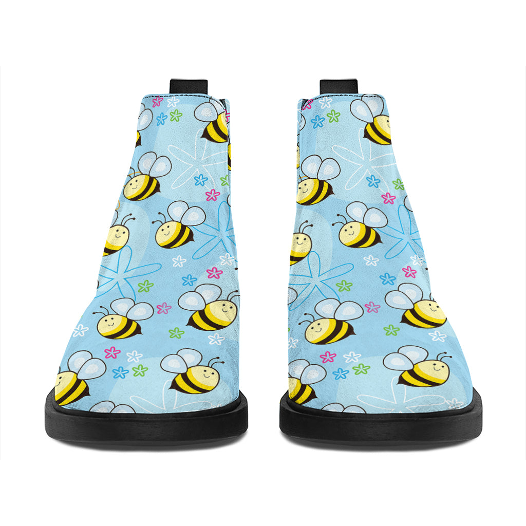 Cute Cartoon Bee Pattern Print Flat Ankle Boots