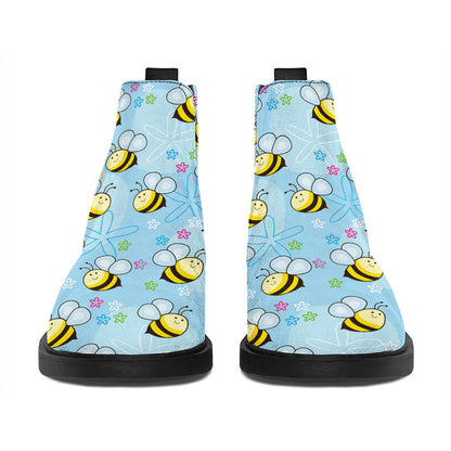 Cute Cartoon Bee Pattern Print Flat Ankle Boots