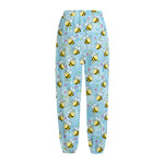 Cute Cartoon Bee Pattern Print Fleece Lined Knit Pants